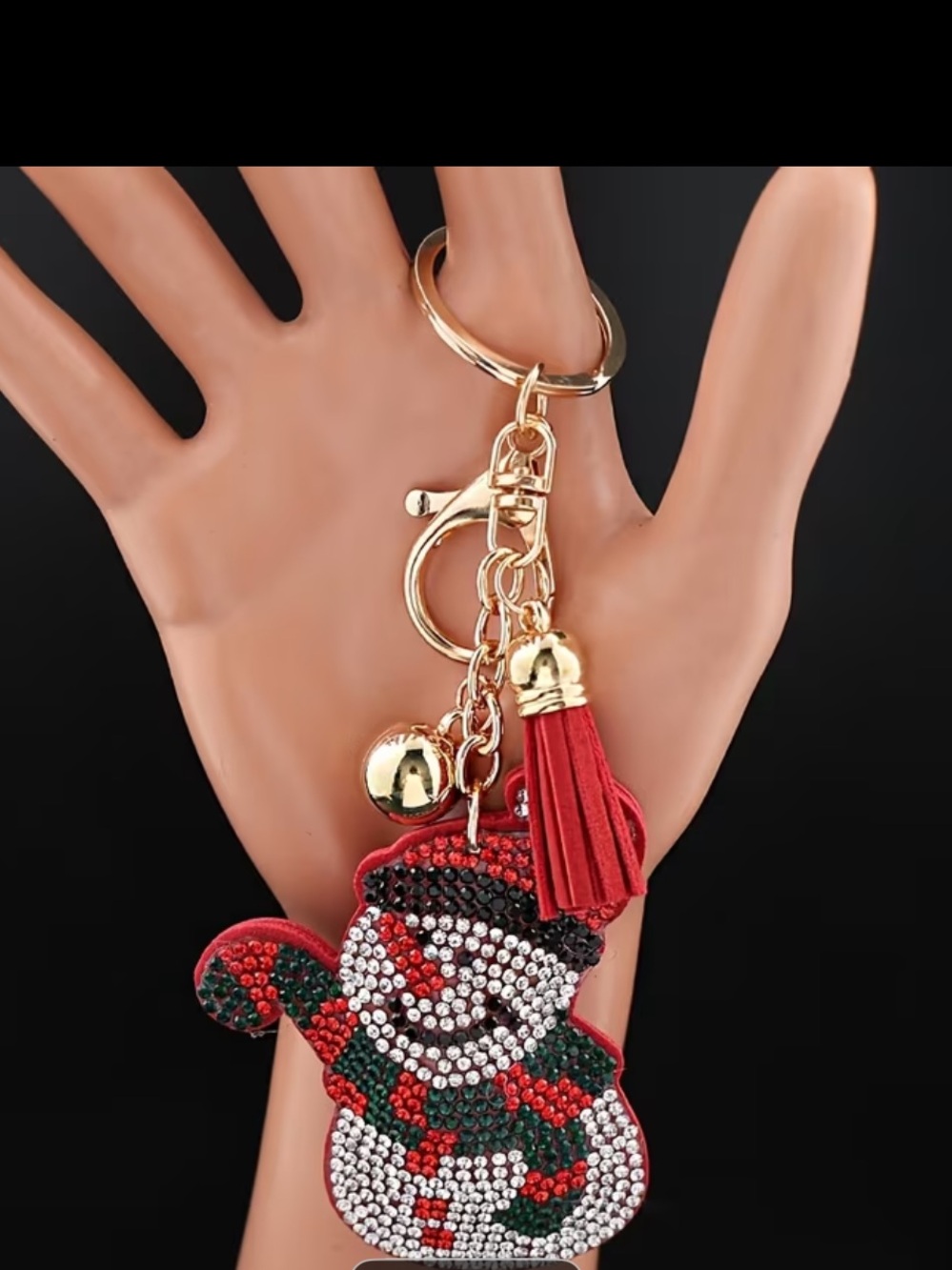 Red Beaded Snowman Keychain with Tassel - Women Accessories